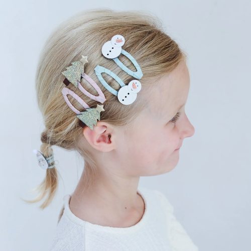 Hóember és karácsonyfa  - 4 db-os hajcsat szett