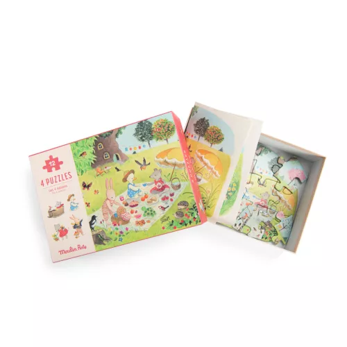 Moulin Roty - A nagy család - Évszakok puzzle - kirakó (4x12 db-os)