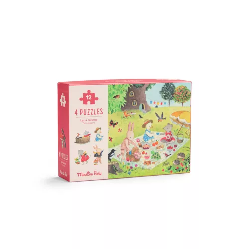 Moulin Roty - A nagy család - Évszakok puzzle - kirakó (4x12 db-os)