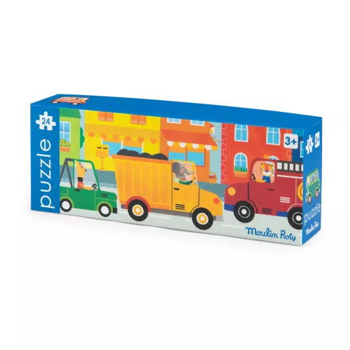 Moulin Roty - Vidámság -  Autós puzzle - kirakó (24 db-os)