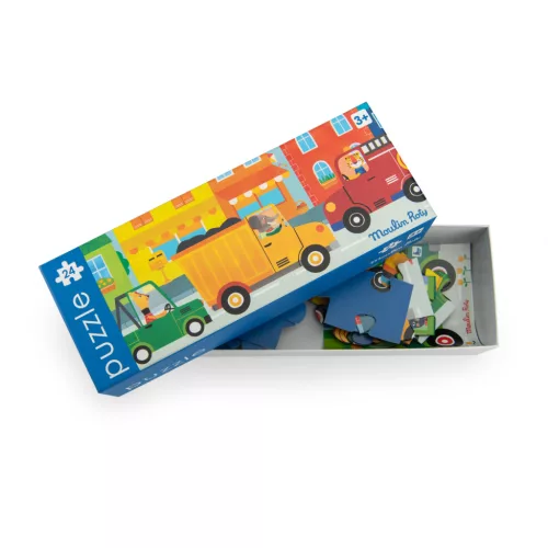 Moulin Roty - Vidámság -  Autós puzzle - kirakó (24 db-os)