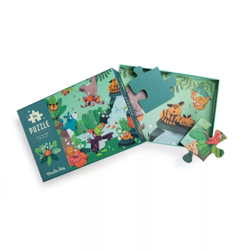 Moulin Roty - Dzsungel - sötétben világító kirakó, foszforeszkáló puzzle - A vízesés (24 db-os)