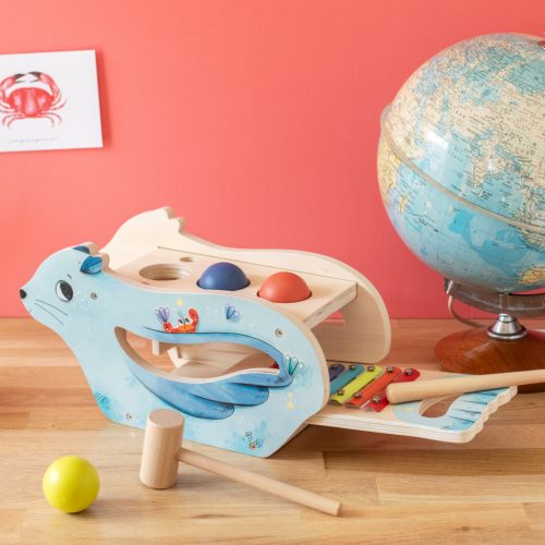 Moulin Roty - Pál polip kalandjai - Készségfejlesztő játék 2in1- Kocogtató és metalofon 