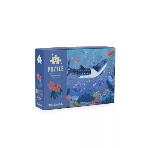 Moulin Roty - Pál polip kalandjai - sötétben világító kirakó, foszforeszkáló puzzle - A tenger alatt (24 db-os)