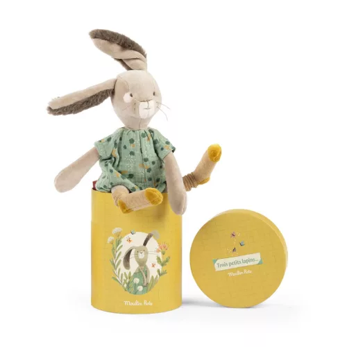 Moulin Roty - A három kisnyuszi - Plüss nyuszi díszdobozban- zsálya (34 cm)