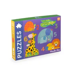   Moulin Roty - Kicsikék - Progresszív kirakó kicsiknek - állatok és kicsinyeik - 20 db-os puzzle