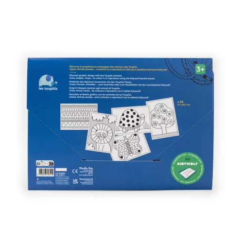 Moulin Roty - Kicsikék - 24 db színező lap - állatok és íráselőkészítő formák - Kidywolf kompatibilis