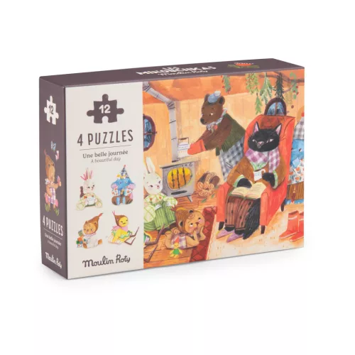 Moulin Roty - Aprócskák - Mini puzzle - kirakó (4x12 db-os) - Egy szép nap