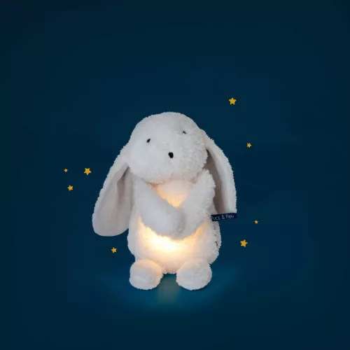 Moulin Roty - Pamacs és Pamut - Nyuszi plüss (29 cm) és USB éjjeli fény