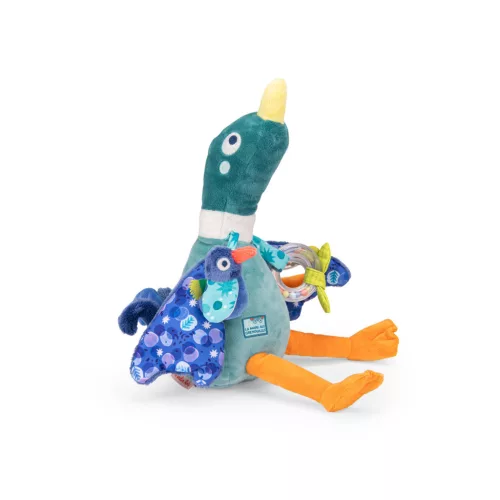 Moulin Roty - Békák a tavon - Készségfejlesztő, fogalkoztató kacsa plüss - Leon (30 cm)