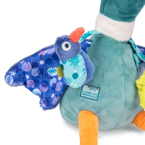 Moulin Roty - Békák a tavon - Készségfejlesztő, fogalkoztató kacsa plüss - Leon (30 cm)