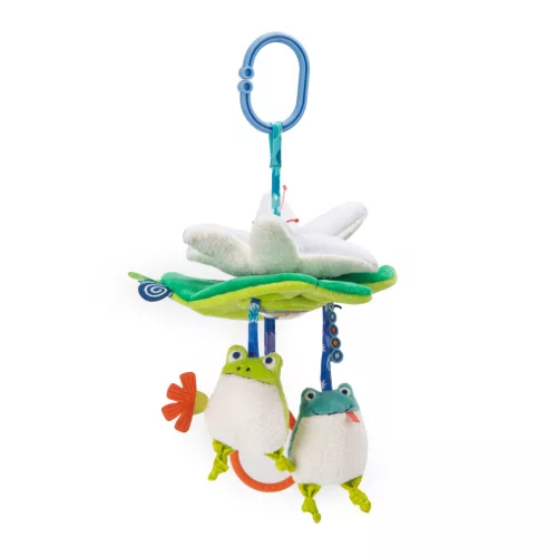 Moulin Roty - Békák a tavon - Fellógatható fogalkoztató tavirózsa plüss (27 cm)