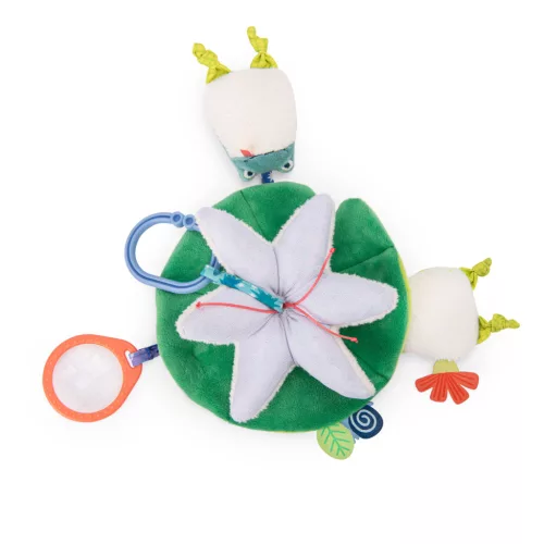 Moulin Roty - Békák a tavon - Fellógatható fogalkoztató tavirózsa plüss (27 cm)