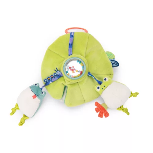 Moulin Roty - Békák a tavon - Fellógatható fogalkoztató tavirózsa plüss (27 cm)