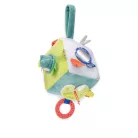 Moulin Roty - Békák a tavon - Fellógatható készségfejlesztőplüss  kocka  (15 cm)