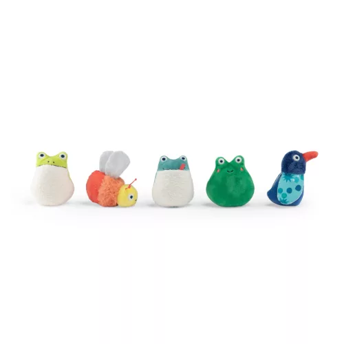 Moulin Roty - Békák a tavon - Készségfejlesztő plüss kocka 5 db plüss figurával (18 cm)