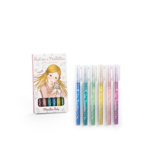 Moulin Roty - Rózsababák - Csillámos filctoll készlet - 6 db
