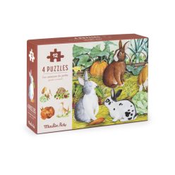   Moulin Roty - Kiskertem - Állatos puzzle - kirakó (4x12 db-os)