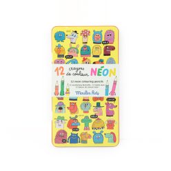   Moulin Roty - Csinoskák - Színes ceruza készlet fém dobozban - neon színek - 12 db