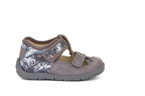 FRODDO – nyitott gyerekcipő – zárt szandál – vászon, bőr – szürke, dínós