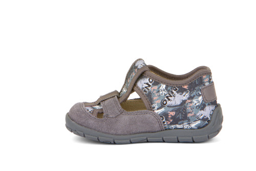 FRODDO – nyitott gyerekcipő – zárt szandál – vászon, bőr – szürke, dínós