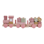 Little Dutch - Fa játékvonat építőelemekkel - rózsaszín virágos