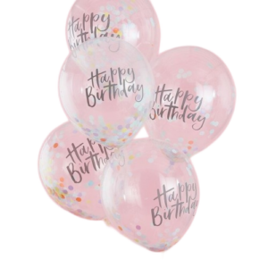Szülinapi konfetti lufi (5 db) - "Happy Birthday"