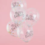 Szülinapi konfetti lufi (5 db) – “Happy Birthday”