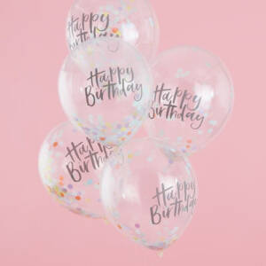 Szülinapi konfetti lufi (5 db) - "Happy Birthday"