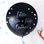 Babaváró konfetti lufi – “Little Brother or Sister?” – fekete