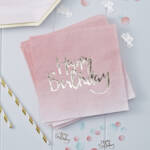 Szülinapi papírszalvéta (20 db) - "Happy Birthday" - pink ombre