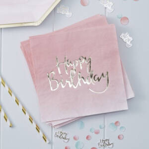 Szülinapi papírszalvéta (20 db) - "Happy Birthday" - pink ombre