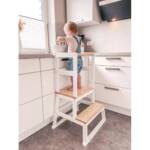 Kétlépcsős konyhai fellépő korláttal – Montessori tanulótorony – Natúr, fehér