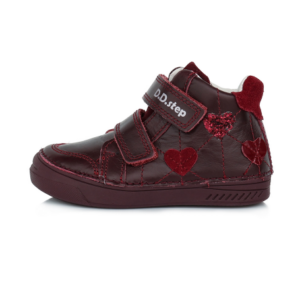 D.D.Step – Gyerekcipő – Átmeneti kislány bőrcipő – piros, szívecskék