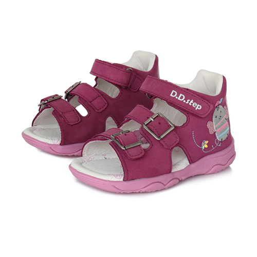 D.D Step - Nyitott gyerekcipő - Magasszárú bőr szandál - Pink, pillangó