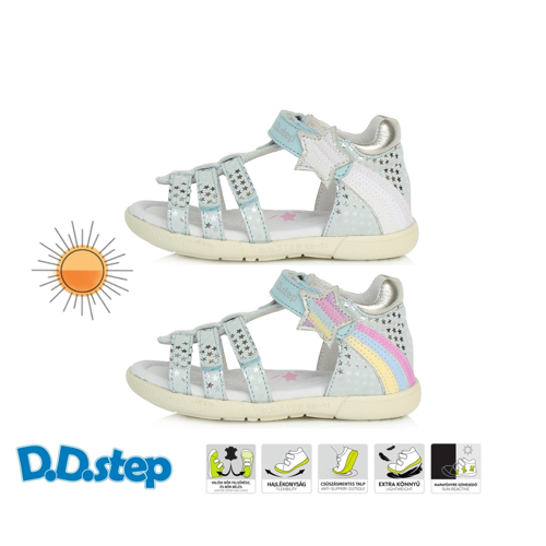 D.D Step - Nyitott gyerekcipő - Magasszárú bőr szandál - Világoskék, csillagok